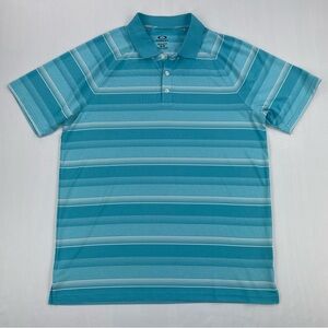 Oakley Polo Shirt Mens Medium Blue Striped HYDROLIX Performance Golf Regular Fit